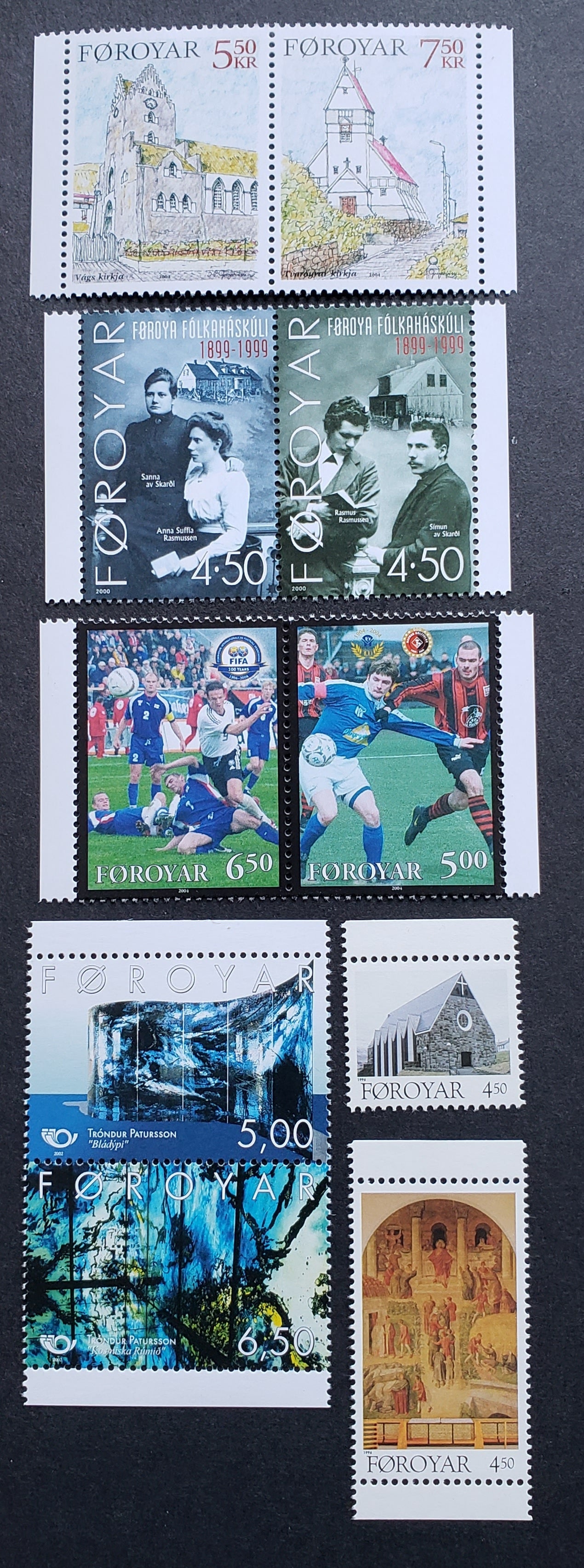 Lot 1 Faroe Islands SC#310/450 1996-2004 Christmas - Churches, 6 VFNH Singles & Pairs, Click on Listing to See ALL Pictures, 2017 Scott Cat. $18.2