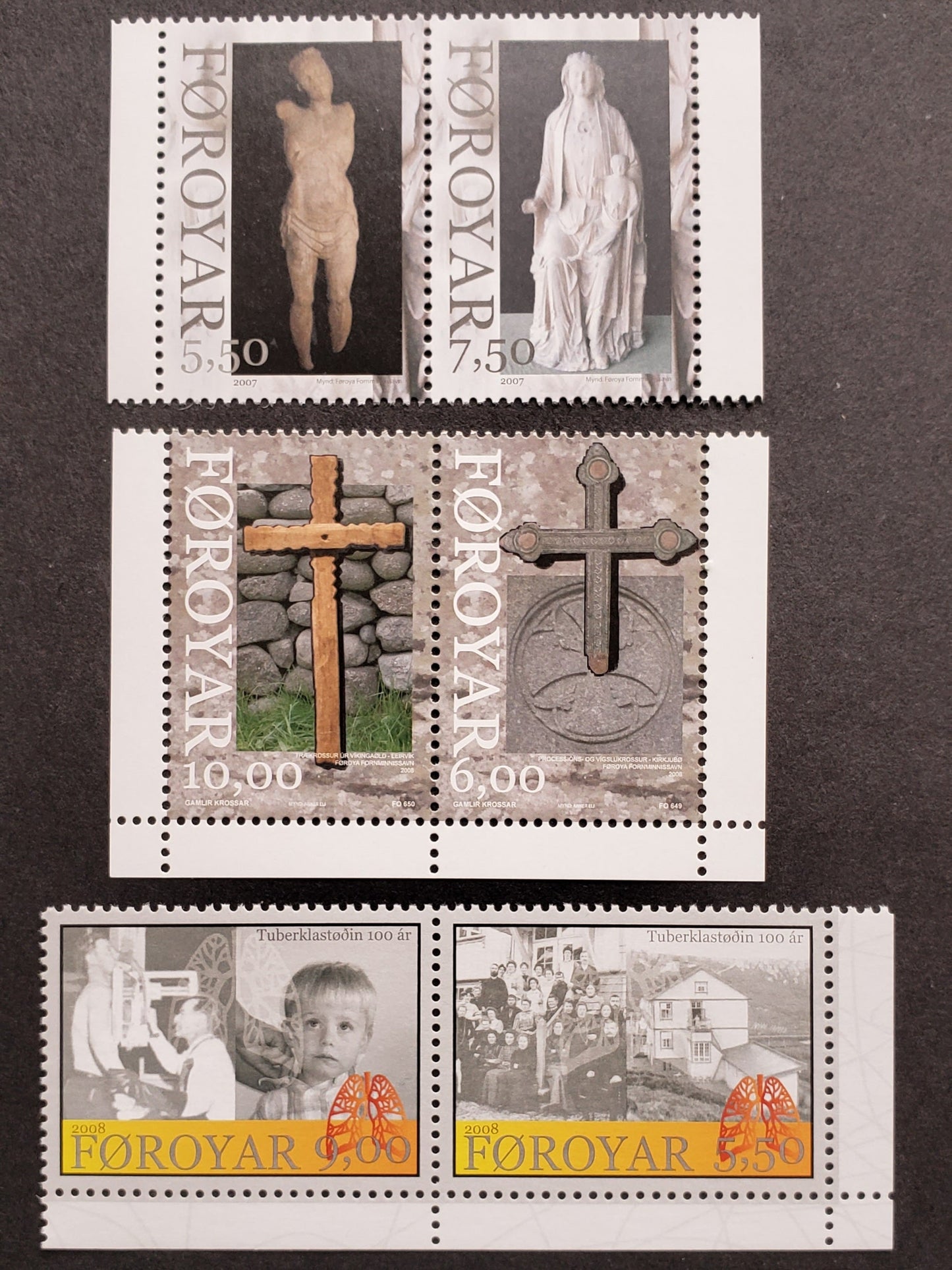 Lot 3 Faroe Islands SC#492/507 2007-2008 Statues Of Kirkjubour Cathedral - Christmas, 3 VFNH Pairs, Click on Listing to See ALL Pictures, 2017 Scott Cat. $16.85