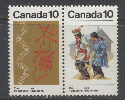 Canada #581avar 10c Multicoloured Couple & Thunderbird, 1976 Iroquois Indians Issue, A VFNH Pair Embossing Shifted Slightly To Left, DF/DF Paper