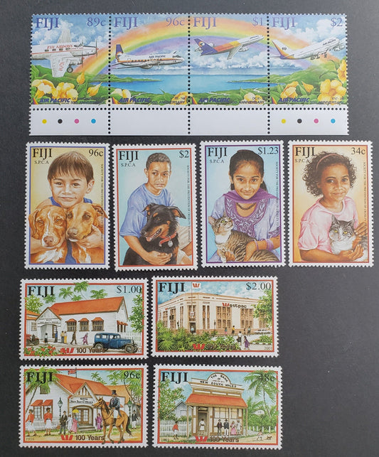 Lot 51 Fiji SC#915/941 2001 SPCA - 50th Anniv Of Air Pacific, 9 VFNH Singles & Strip Of 4, Click on Listing to See ALL Pictures, 2017 Scott Cat. $19.75