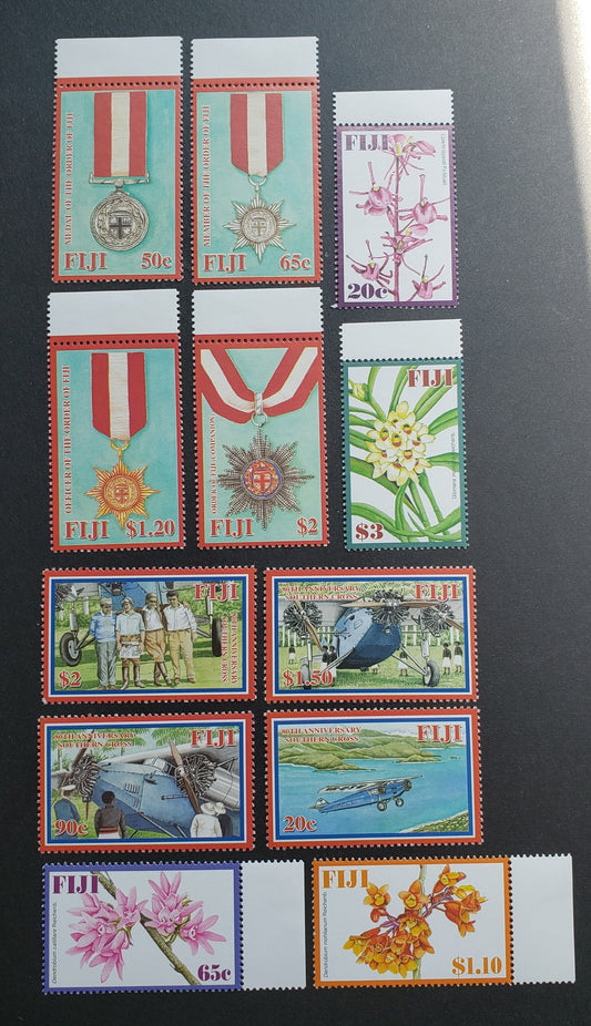 Lot 57 Fiji SC#1145/1178 2007-2008 Orchids - 80th Anniv Of First Trans-Pacific Flight, 12 VFNH Singles, Click on Listing to See ALL Pictures, 2017 Scott Cat. $18.5