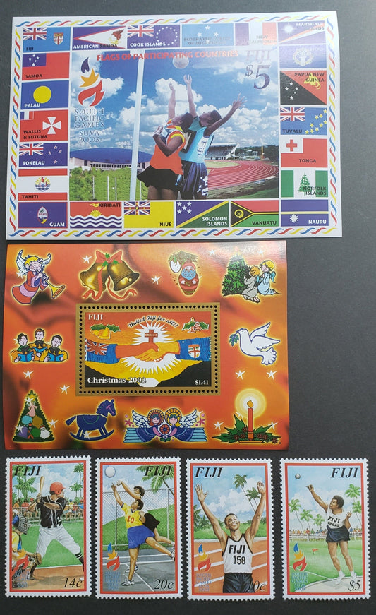 Lot 61 Fiji SC#980/1003 2003 South Pacific Games, 6 VFNH Singles & Souvenir Sheets, Click on Listing to See ALL Pictures, 2017 Scott Cat. $17.5