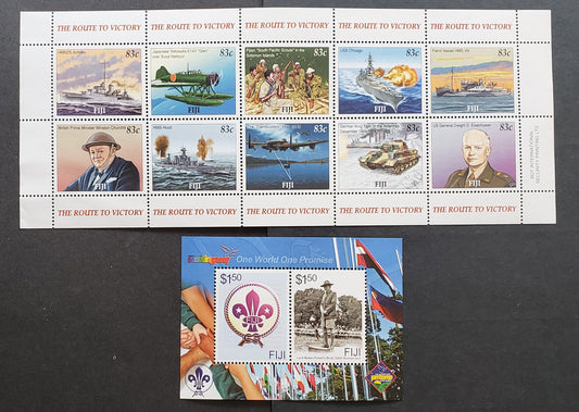 Lot 66 Fiji SC#1054/1140 2005-2007 60th Anniv Of End Of WW2 - Scouting Centenary, 2 VFNH Souvenir Sheets Of 2 & 10, Click on Listing to See ALL Pictures, 2017 Scott Cat. $18