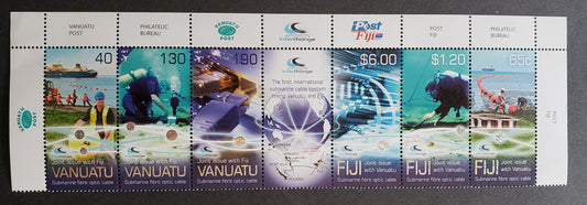 Lot 68 Fiji SC#1304 40c-$6 Multicolored 2014 Submarine Cable Between Fiji & Vanuatu, A VFNH Strip Of 6, 2017 Scott Cat. $15
