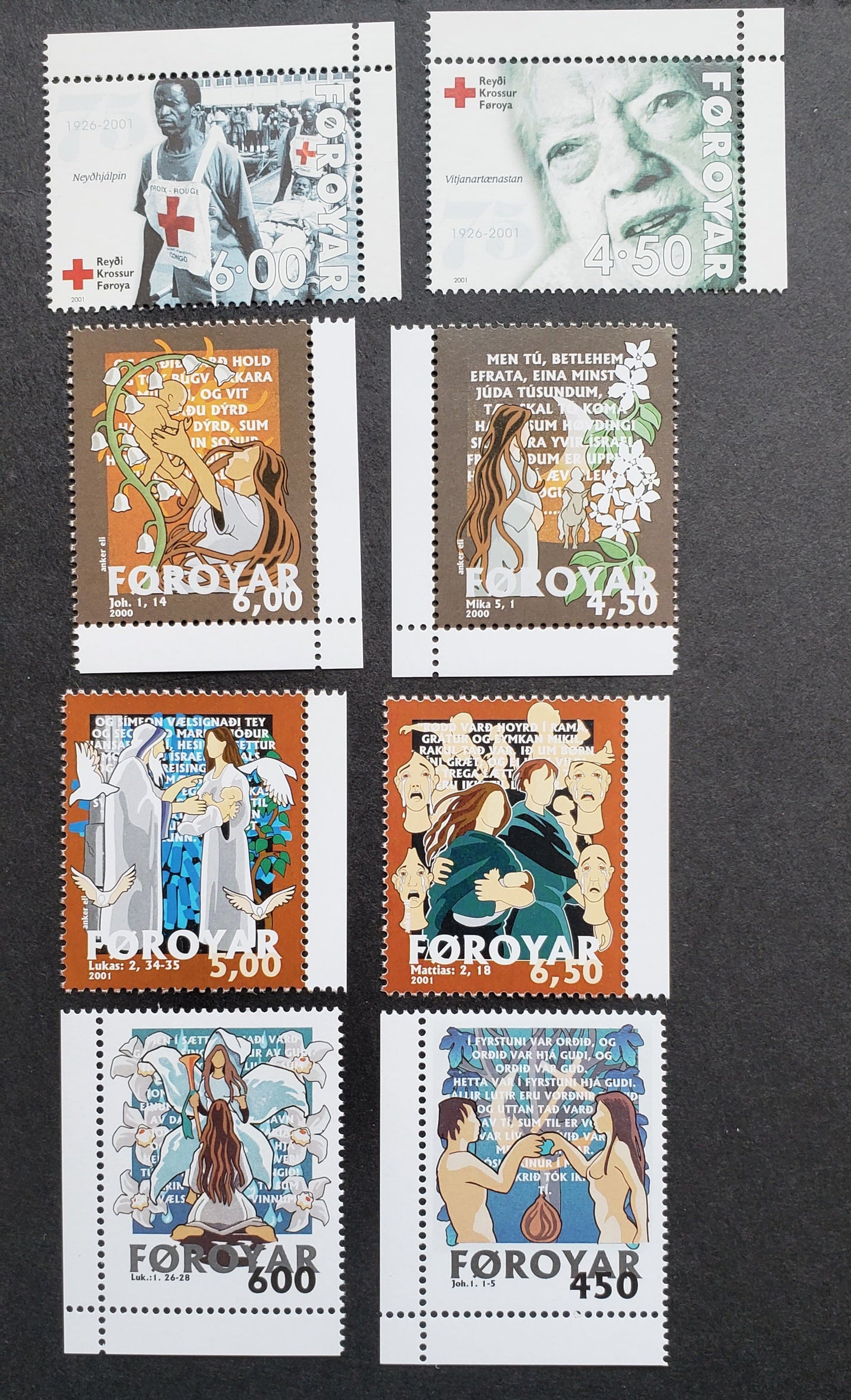 Lot 8 Faroe Islands SC#368/408 1999-2001 Bible Stories, 8 VFNH Singles, Click on Listing to See ALL Pictures, 2017 Scott Cat. $14.25