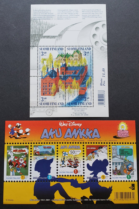 Lot 91 Finland SC#1150/1154 2001 Donald Duck Comics In Finland - Verla Mill UNESCO Heritage Site, 2 VFNH Singles, Click on Listing to See ALL Pictures, 2017 Scott Cat. $18