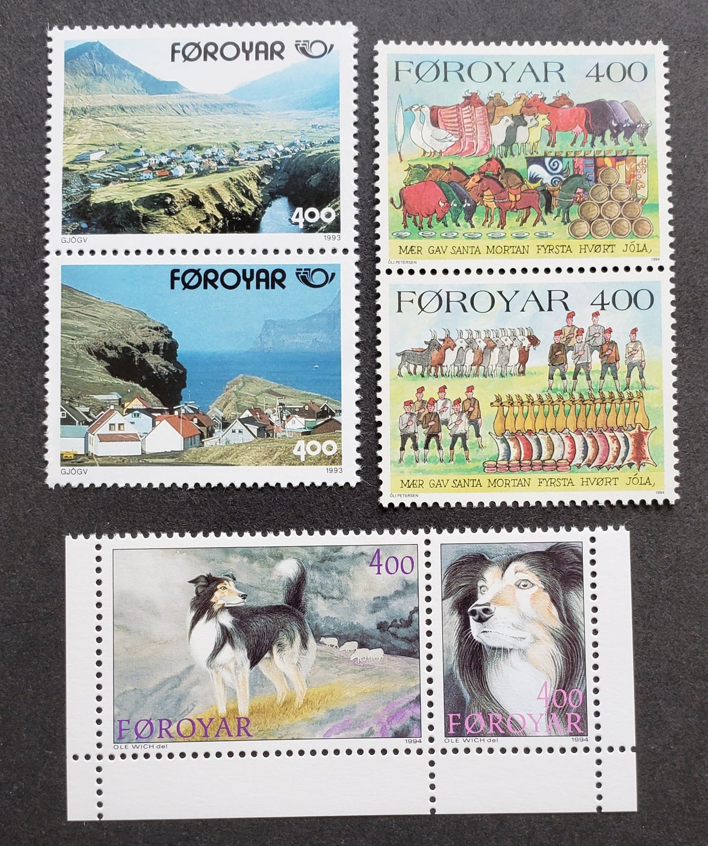 Lot 9 Faroe Islands SC#250/275 1993-1994 Village of Gjogv - Christmas, 3 VFNH Pairs, Click on Listing to See ALL Pictures, 2017 Scott Cat. $9.5