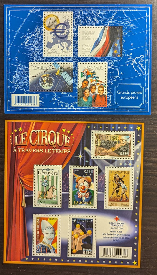 Lot 51 France SC#3494a/3535 2008 Circus- European Capitals (Prague), 3 VFNH Souvenir Sheets, Click on Listing to See ALL Pictures, 2017 Scott Cat. $29.25