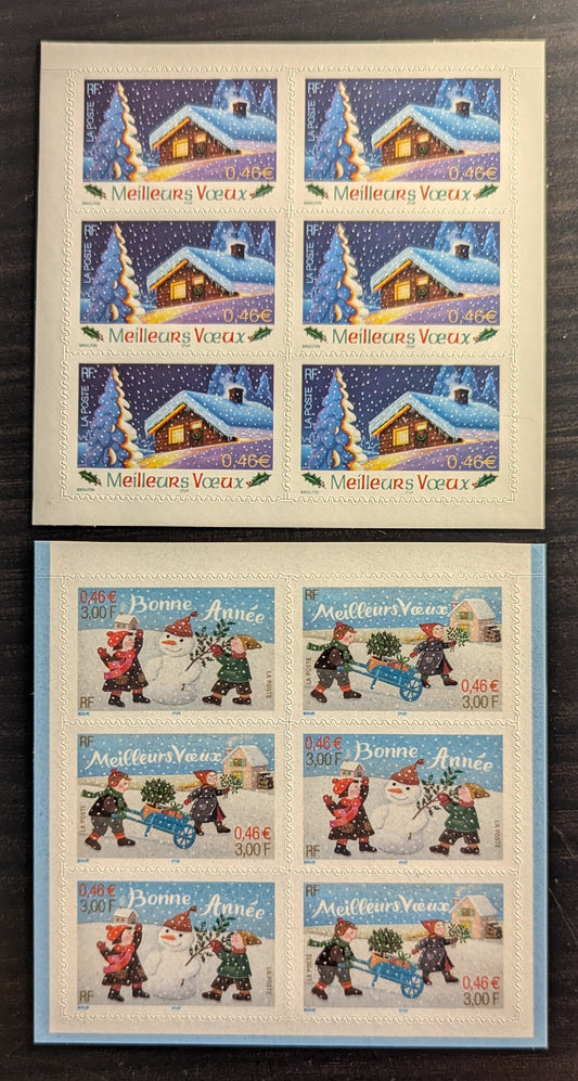 Lot 6 France SC#2846a/2920 2001-2002 Holiday Greetings, 2 VFNH Booklet Panes Of 6, Click on Listing to See ALL Pictures, 2017 Scott Cat. $13.2