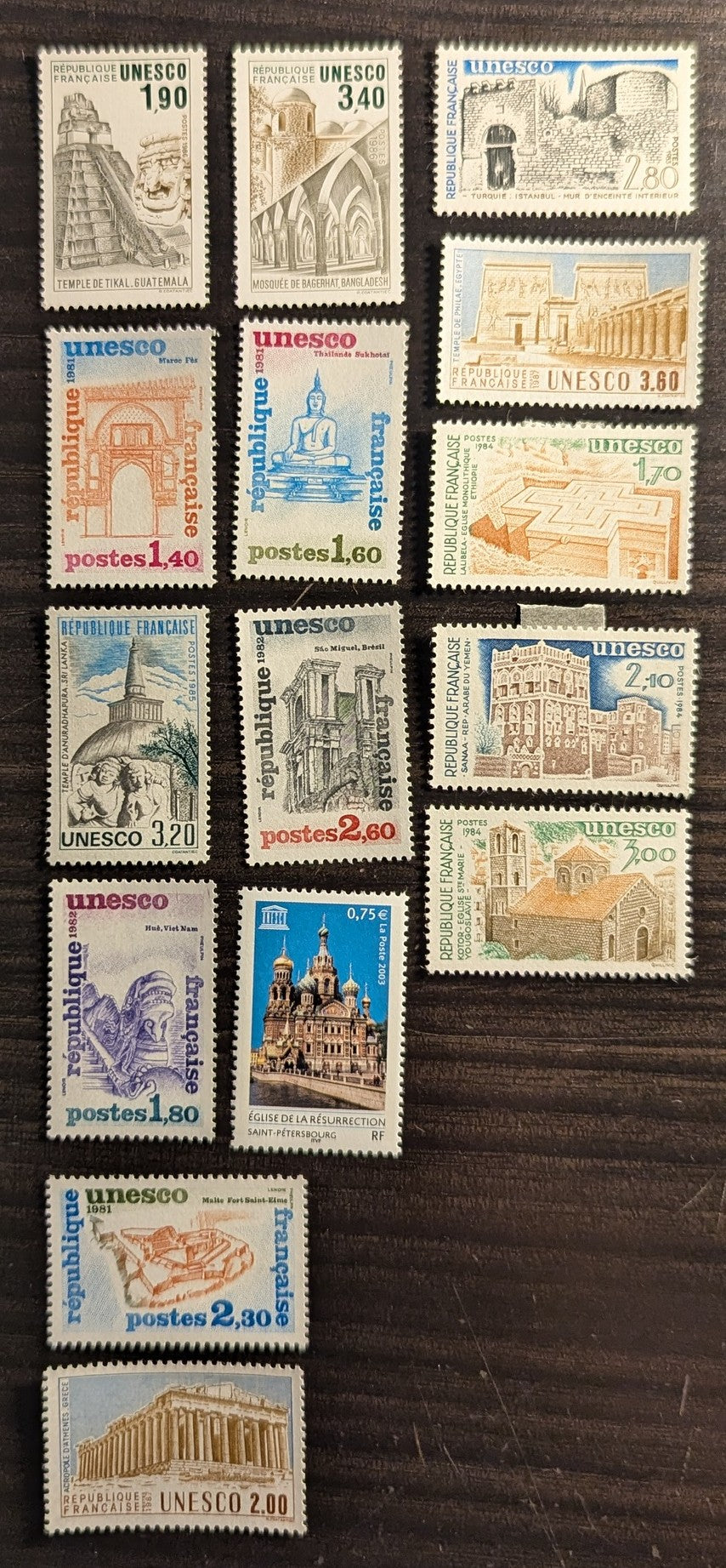 Lot 92 France - United Nations SC#2O24/2O54 1981-2003 Buildings - Church Of The Resurrection, 15 VFNH/OG Singles, Click on Listing to See ALL Pictures, 2017 Scott Cat. $15.8