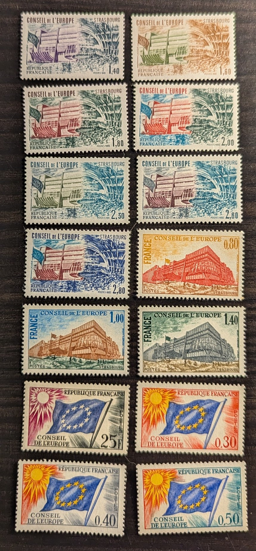 Lot 95 France - Council Of Europe SC#854/1O35 1957-1984 Official Issues, 20 VFNH Singles, Click on Listing to See ALL Pictures, 2017 Scott Cat. $27.55