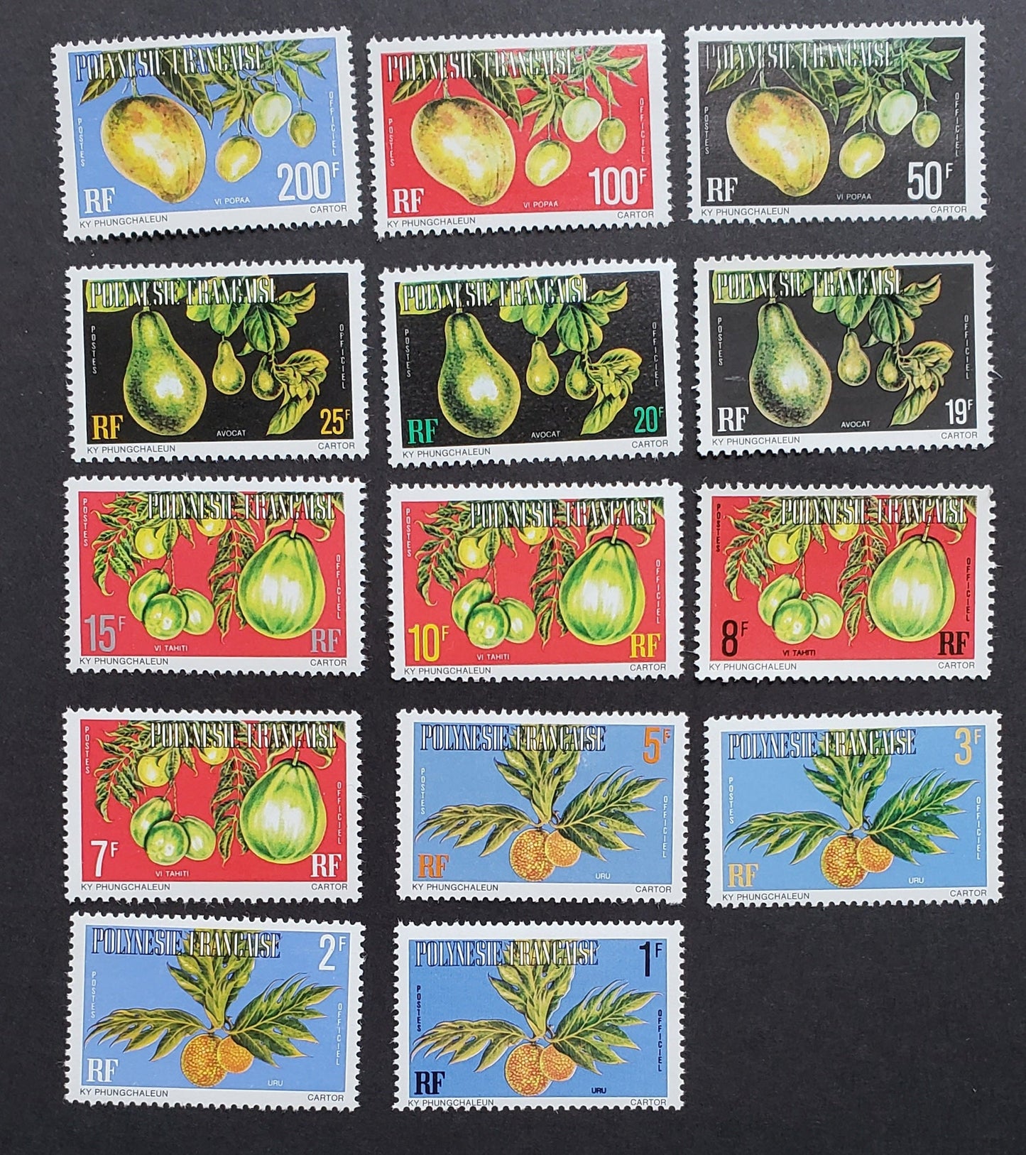 Lot 11 French Polynesia SC#O1/O15 1977 Official Stamp Issue, 14 VFOG Singles, Click on Listing to See ALL Pictures, 2017 Scott Cat.$35.5