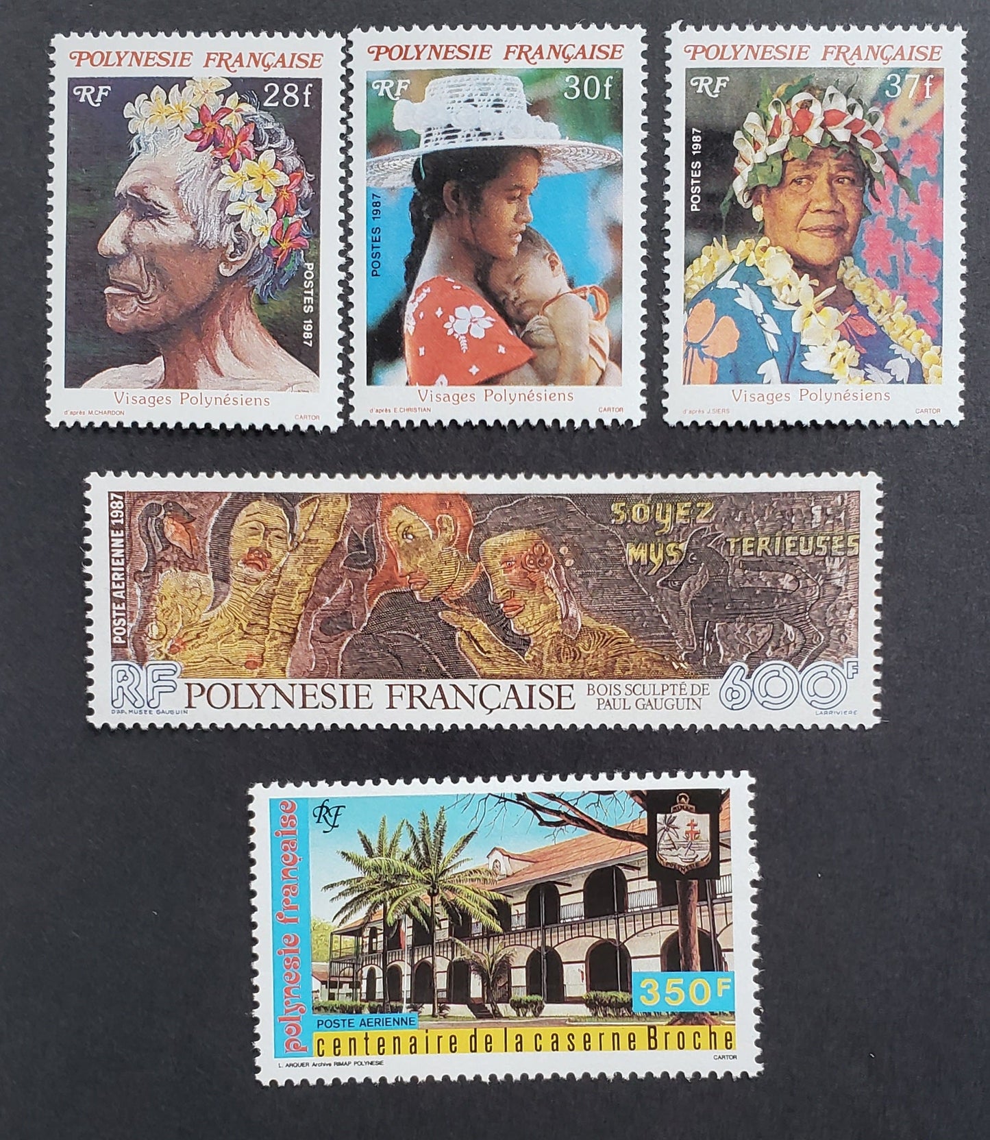 Lot 16 French Polynesia SC#452/C224 1987 Polynesians / Gauguin Museum Issues, 5 VFOG Singles, Click on Listing to See ALL Pictures, 2017 Scott Cat.$24.1