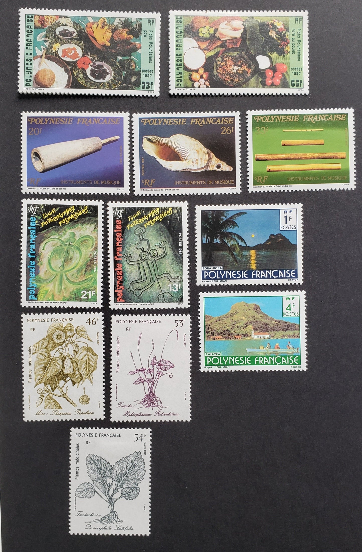 Lot 17 French Polynesia SC#458/467 1987 Local Foods / Medicinal Plants Issues, 12 VFOG Singles, Click on Listing to See ALL Pictures, 2017 Scott Cat.$14.15