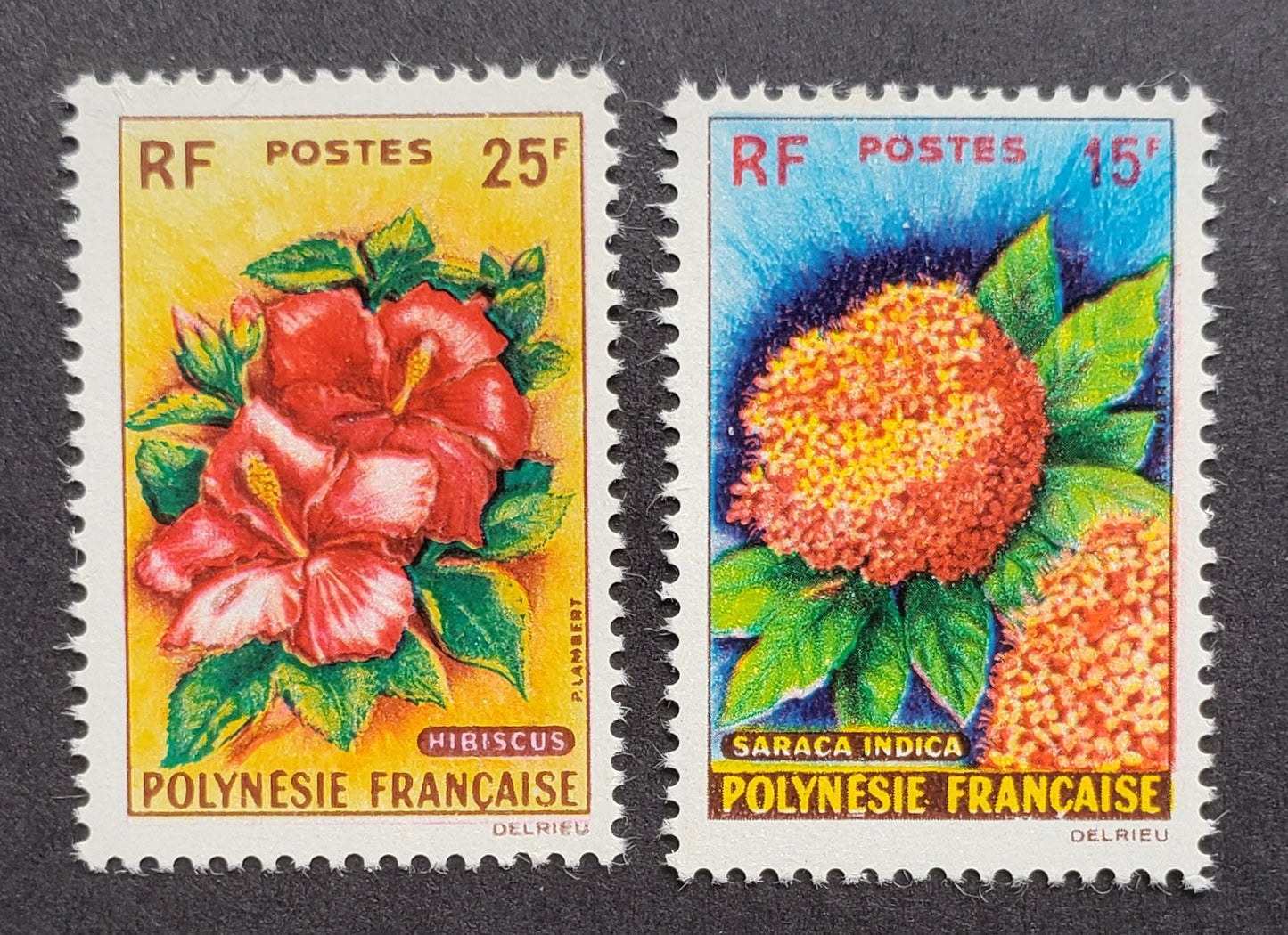 Lot 1 French Polynesia SC#196/197 1962 Flowers Issue, 2 VFNH Singles, Click on Listing to See ALL Pictures, 2017 Scott Cat.$39