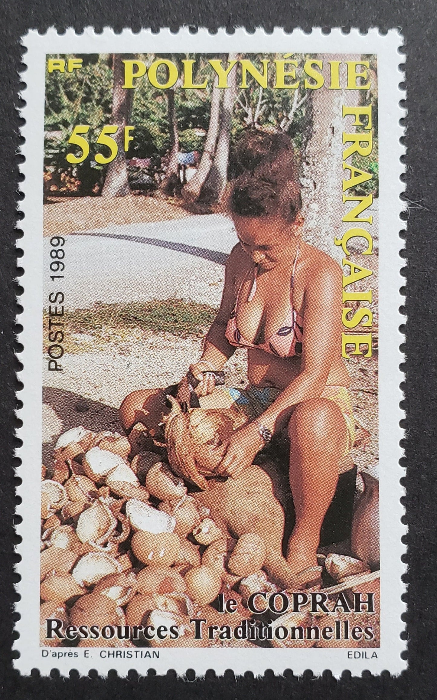 Lot 20 French Polynesia SC#505 1989 Copra Industry Issue, A VFOG Single, Click on Listing to See ALL Pictures, 2017 Scott Cat.$55