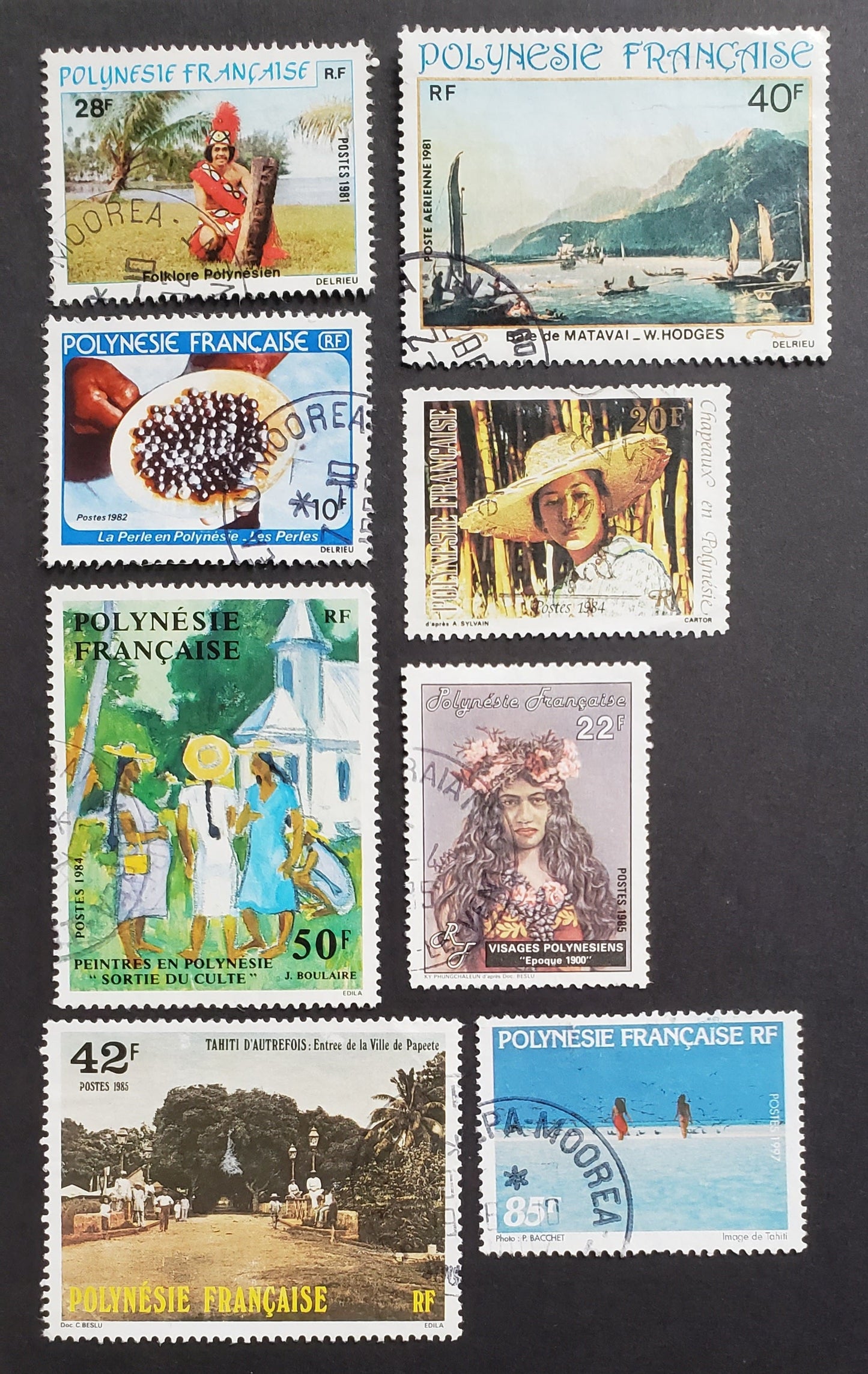 Lot 24 French Polynesia SC#347/712 1981-1997 Folk Dancers / Island Scenes Issues, 8 Very Fine Used Singles, Click on Listing to See ALL Pictures, 2017 Scott Cat.$19