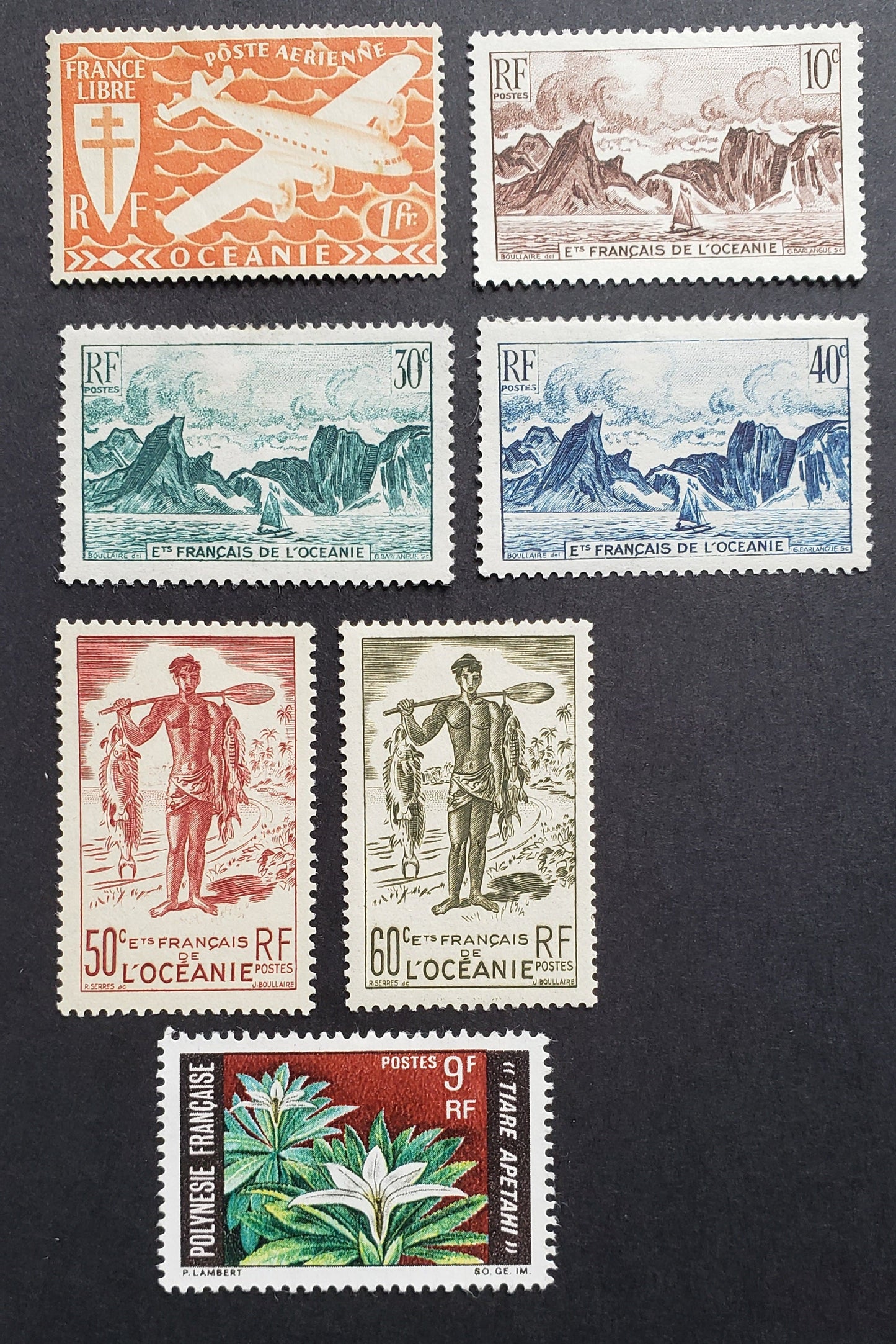 Lot 25 French Polynesia SC#C3/245 1942-1969 Airmail / Flowers Issue, 7 VFOG Singles, Click on Listing to See ALL Pictures, 2017 Scott Cat.$5.6