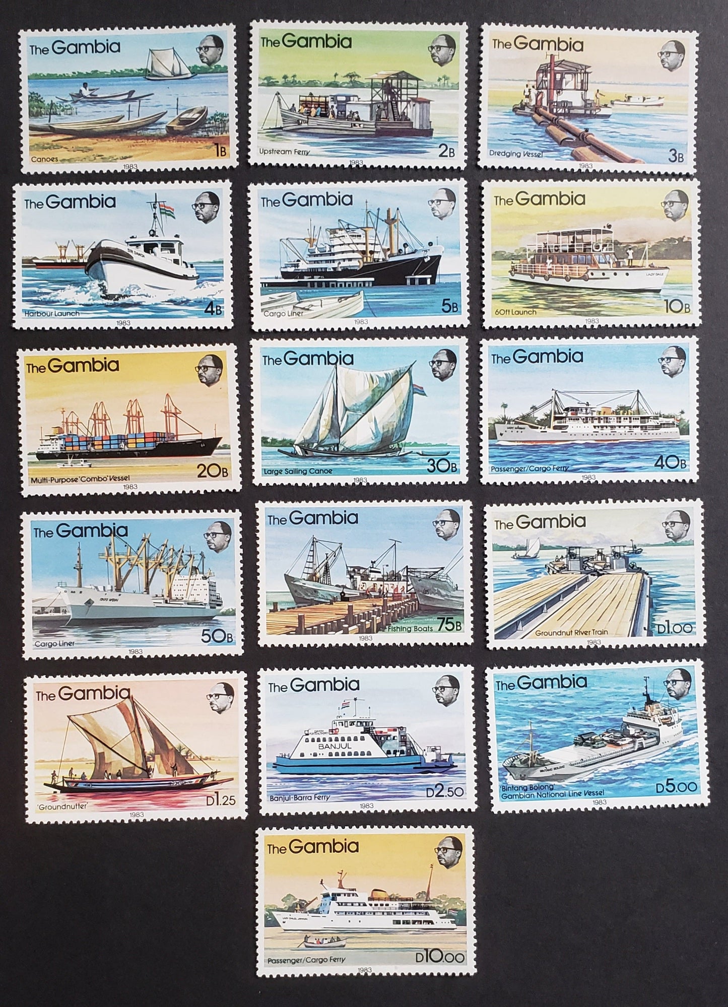 Lot 28 Gambia SC#465/480 1983 River Boats Issue, 16 VFNH Singles, Click on Listing to See ALL Pictures, 2017 Scott Cat.$15.5