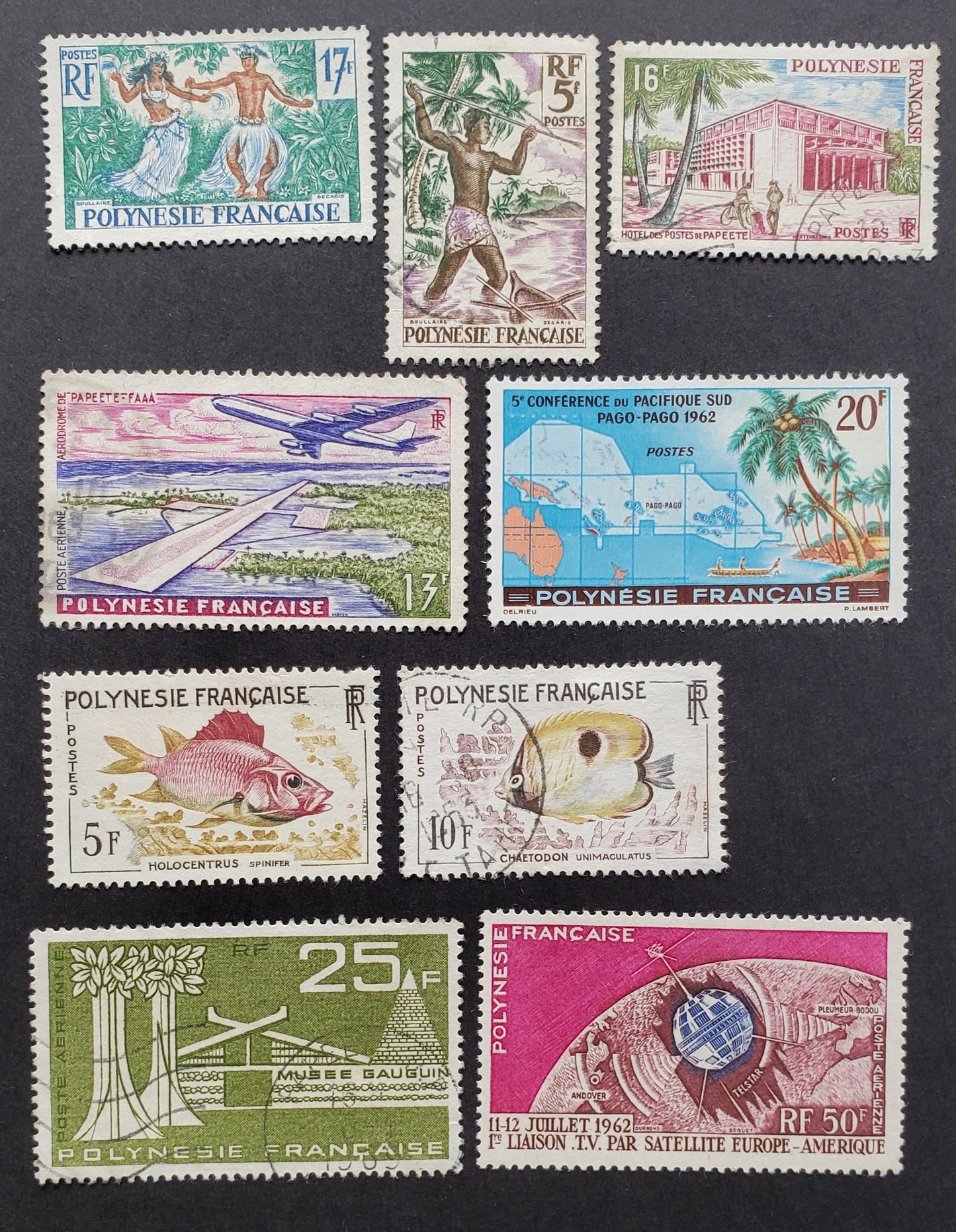 Lot 2 French Polynesia SC#192/C34 1960-1965 Dancers / Museum Issues, 9 Very Fine Used Singles, Click on Listing to See ALL Pictures, 2017 Scott Cat.$29.55