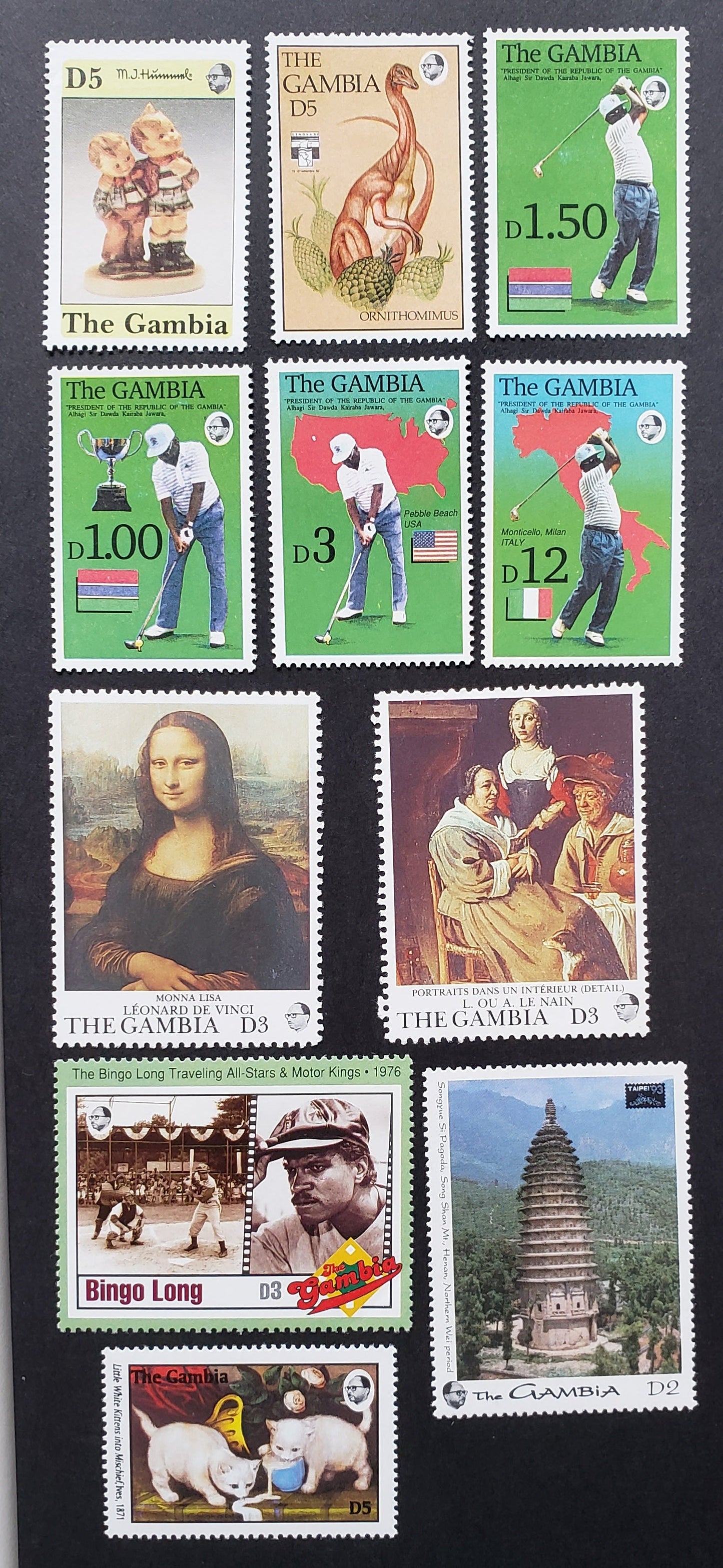 Lot 31 Gambia SC#1137/1538i 1991-1994 Hummel / Cats Issues, 11 VFNH Singles, Click on Listing to See ALL Pictures, 2017 Scott Cat.$18.55