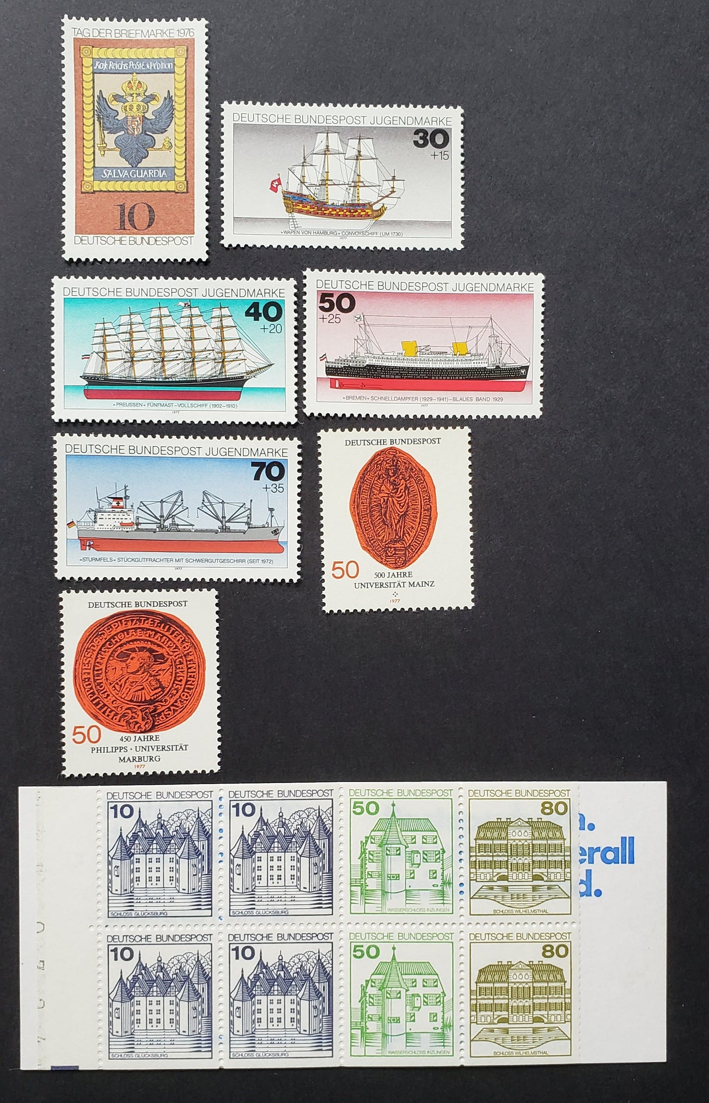 Lot 33 Germany SC#1224/1253 1976-1977 Imperial Post / University Issues, 7 VFNH Singles And 1 Booklet Of 8, Click on Listing to See ALL Pictures, 2017 Scott Cat.$11.1