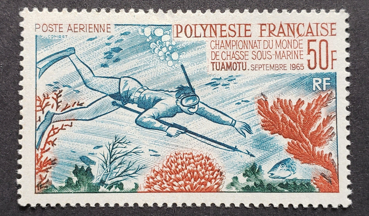 Lot 4 French Polynesia SC#C37 1965 Skin Diver Issue, A Fine Single, Click on Listing to See ALL Pictures, Estimated Value $15