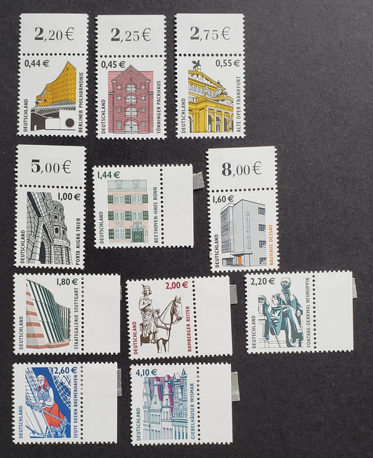 Lot 57 Germany SC#2202/2212 2002-2004 Historic Sties Issue, 11 VFNH Singles, Click on Listing to See ALL Pictures, 2017 Scott Cat.$50.75