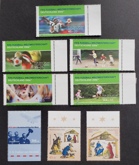 Lot 59 Germany SC#B915/B929 2003 World Cup Soccer / Christmas, 8 VFNH Singles, Click on Listing to See ALL Pictures, 2017 Scott Cat.$20.9