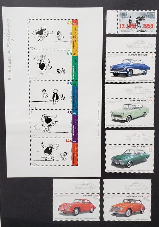 Lot 63 Germany SC#B921/B927 2003 Uprising In East Germany / Automobile Issues, 6 VFNH Singles And 1 Souvenir Sheet, Click on Listing to See ALL Pictures, 2017 Scott Cat.$26.65