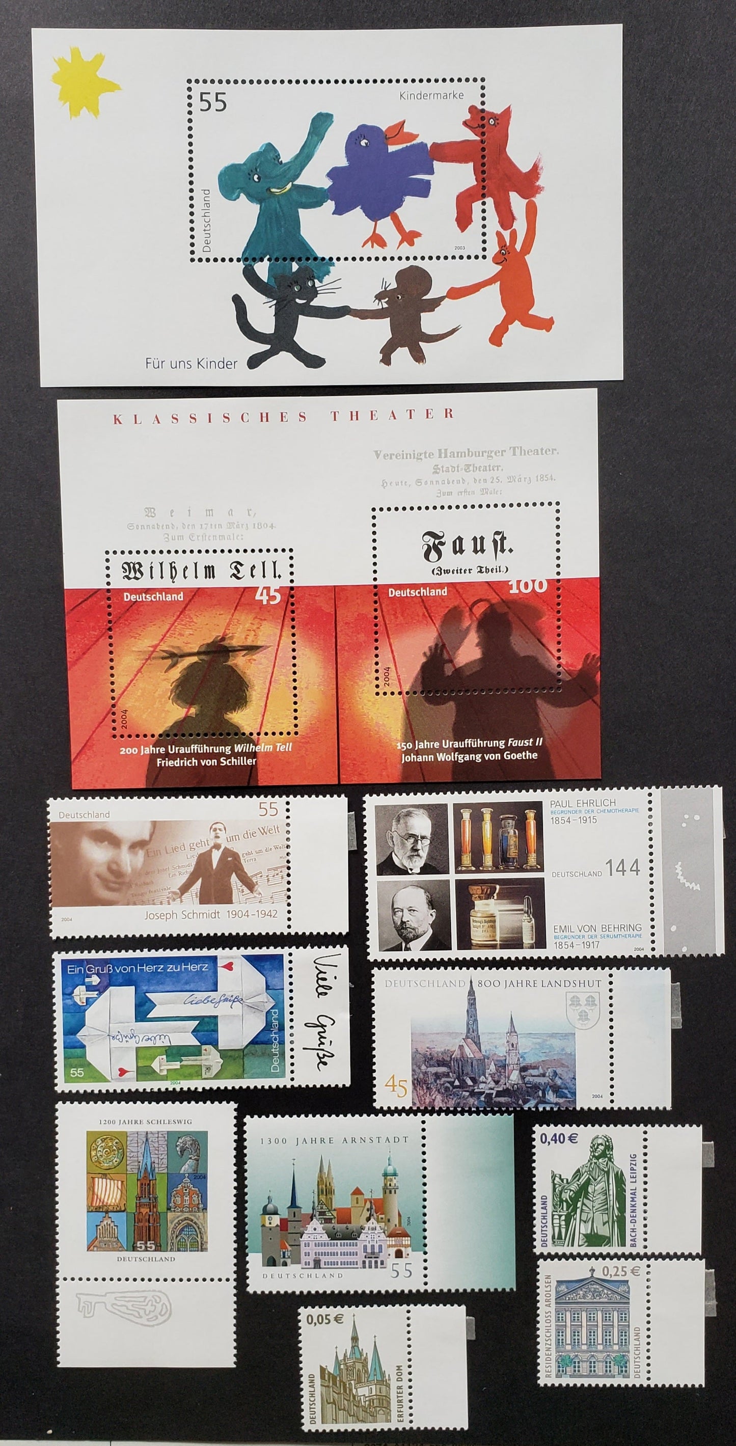 Lot 64 Germany SC#2199/2276 2003-2004 Historic Sites / Classical Theater Issues, 9 VFNH Singles And 2 Souvenir Sheets, Click on Listing to See ALL Pictures, 2017 Scott Cat.$19.05