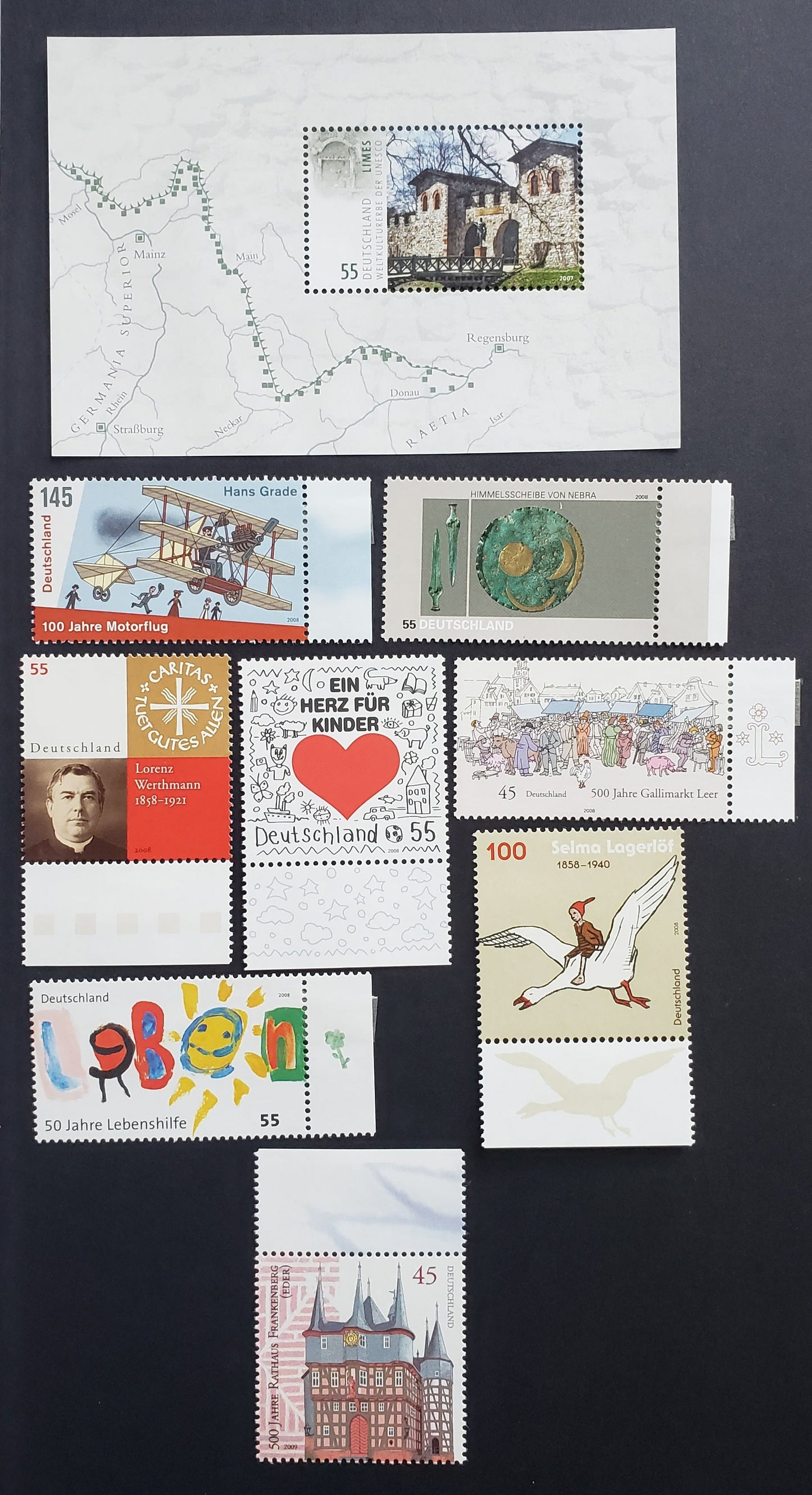 Lot 89 Germany SC#2459/2513 2007-2009 UNESCO / City Hall Issues, 8 VFNH Singles And 1 Souvenir Sheet, Click on Listing to See ALL Pictures, 2017 Scott Cat.$14.9