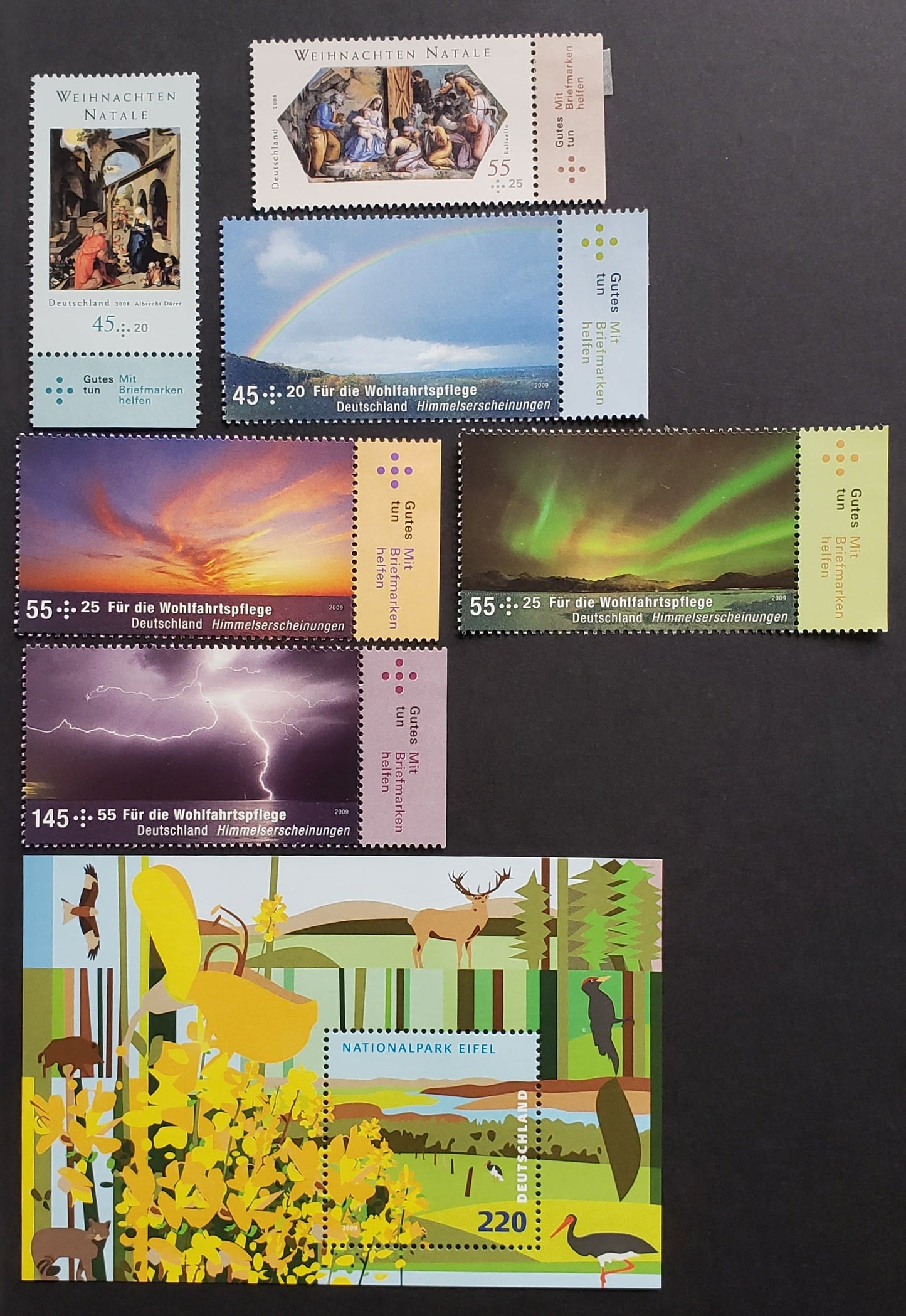 Lot 91 Germany SC#B1008/2536 2008-2009 Christmas / Eifel National Park Issues, 6 VFNH Singles And 1 Souvenir Sheet, Click on Listing to See ALL Pictures, 2017 Scott Cat.$20.6