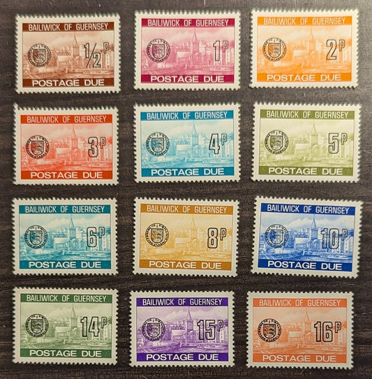 Lot 63 Great Britain - Guernsey SC#J18-J29 1977-1980 Postage Dues, 12 VFNH/OG Singles, Click on Listing to See ALL Pictures, 2017 Scott Cat. $3.6