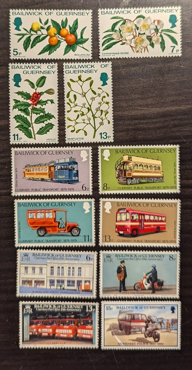 Lot 64 Great Britain - Guernsey SC#169/198 1978-1979 Christmas - Guernsey Post Office 10th Anniv, 12 VFNH Singles, Click on Listing to See ALL Pictures, 2017 Scott Cat. $3.35