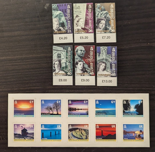 Lot 89 Great Britain - Guernsey SC#726/742 2001 Queen Victoria - Island Views, 7 VFNH Singles & Sheet Of 10, Click on Listing to See ALL Pictures, 2017 Scott Cat. $19.25