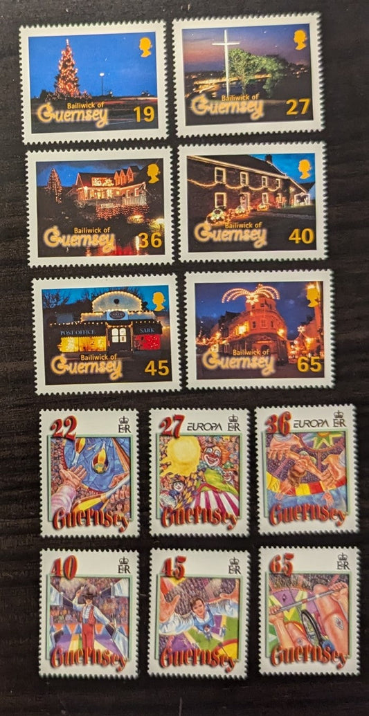 Lot 91 Great Britain - Guernsey SC#750-761 2001-2002 Christmas - Circus, 12 VFNH Singles, Click on Listing to See ALL Pictures, 2017 Scott Cat. $15.6