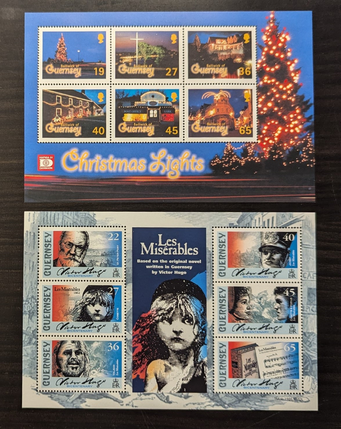 Lot 92 Great Britain - Guernsey SC#755a/767a 2001-2002 Christmas - Victor Hugo, 2 VFNH Souvenir Sheets, Click on Listing to See ALL Pictures, 2017 Scott Cat. $16.75