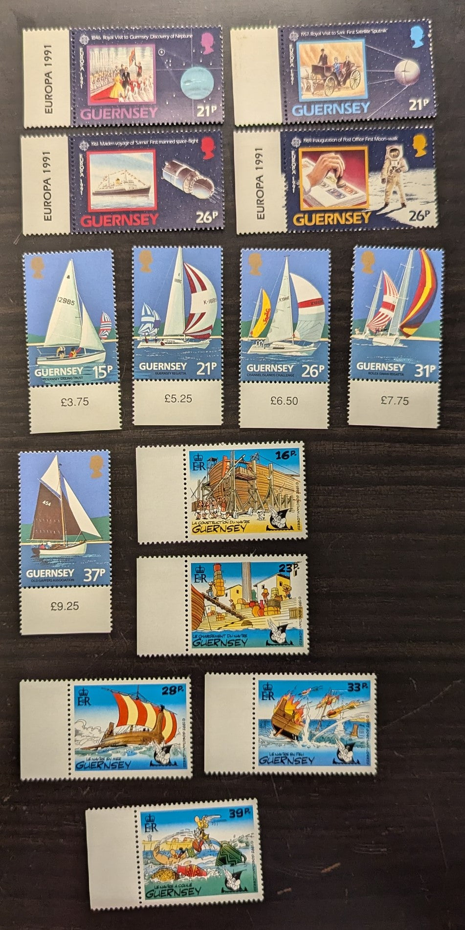 Lot 95 Great Britain - Guernsey SC#449/502 1991-1992 Europa - Operation Asterix, 14 VFNH Singles, Click on Listing to See ALL Pictures, 2017 Scott Cat. $10.8