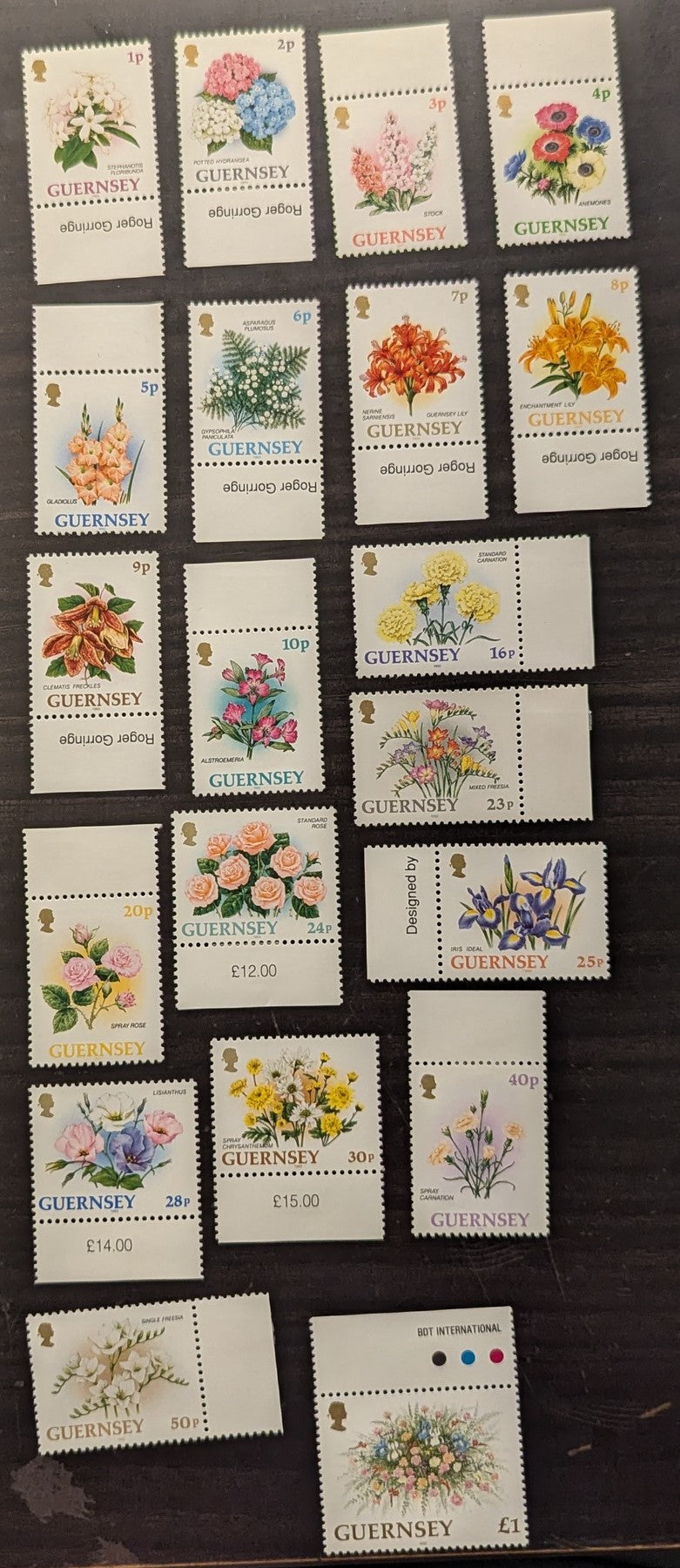 Lot 97 Great Britain - Guernsey SC#476-495 1992-1996 Flowers, 20 VFNH Singles, Click on Listing to See ALL Pictures, 2017 Scott Cat. $14.2