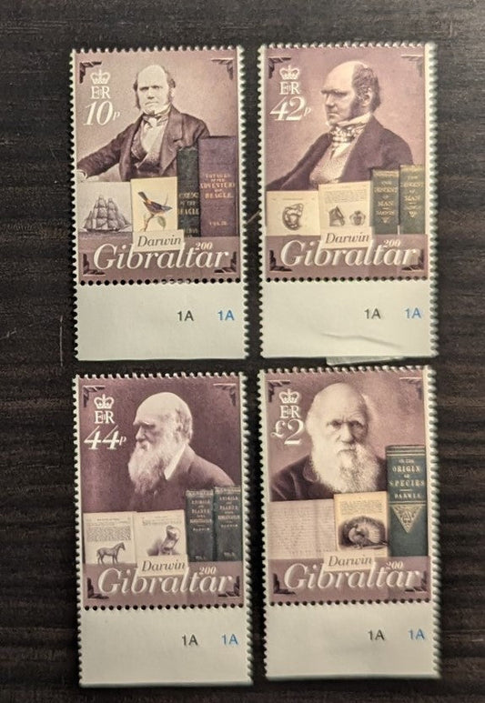 Lot 9 Gibraltar SC#1211-1214 2009 Charles Darwin, 4 VFNH Singles, Click on Listing to See ALL Pictures, 2017 Scott Cat. $13.5