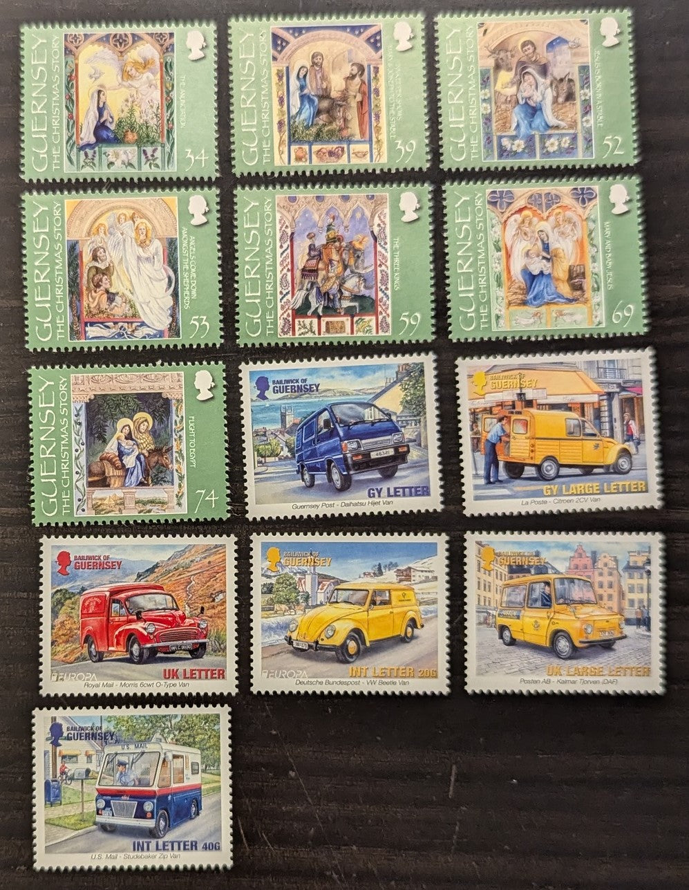 Lot 1 Great Britain - Guernsey SC#1186/1207 2013 Christmas - Postal Vehicles Issues, 13 VFNH Singles, Click on Listing to See ALL Pictures, 2017 Scott Cat. $21.85