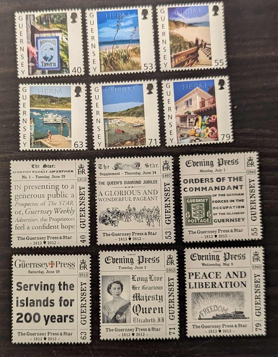 Lot 2 Great Britain - Guernsey SC#1208-1219 2013 Herm Island - Guernsey Newspapers Bicentenary Issues, 12 VFNH Singles, Click on Listing to See ALL Pictures, 2017 Scott Cat. $23