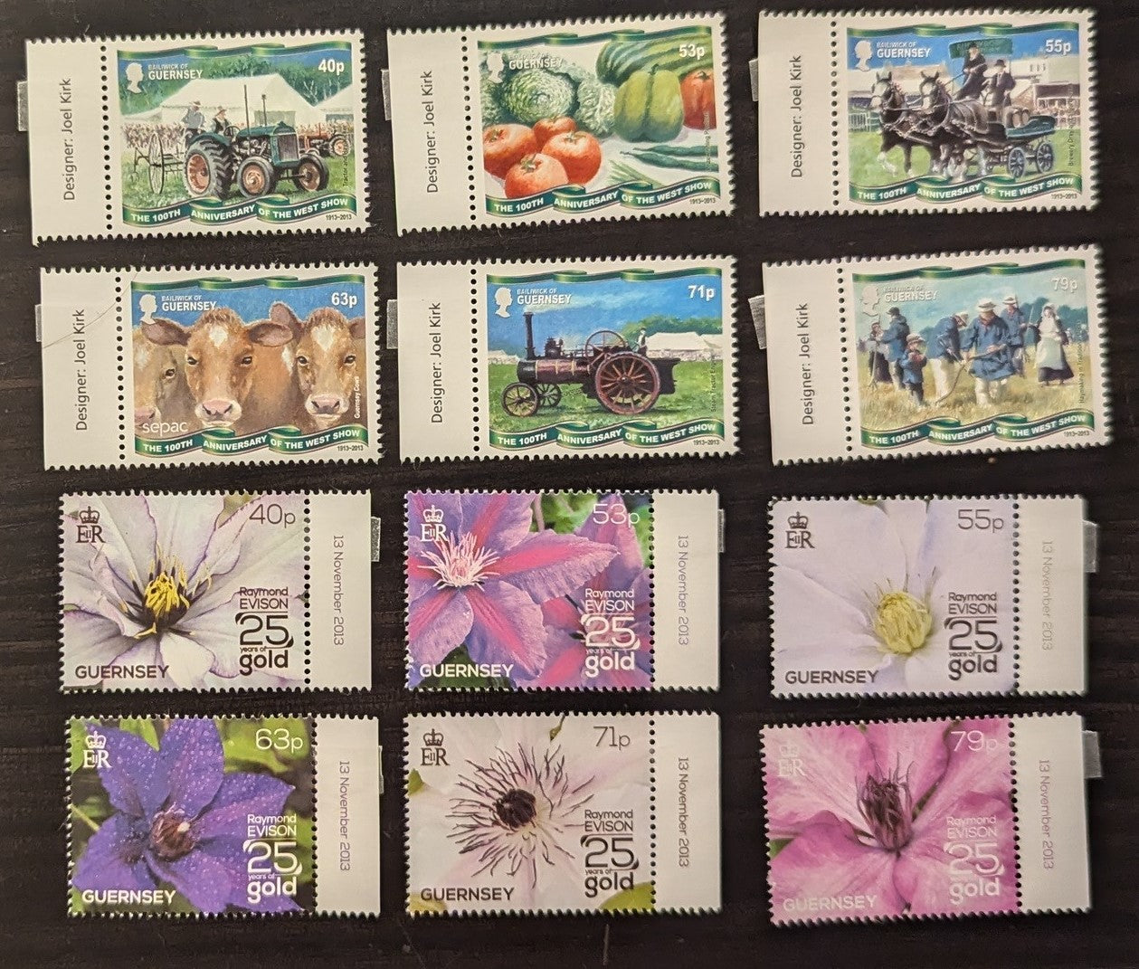 Lot 3 Great Britain - Guernsey SC#1220/1232 2013 West Show Centenary - Clematis Varieties Developed By Raymond Evision Issues, 12 VFNH Singles, Click on Listing to See ALL Pictures, 2017 Scott Cat. $23.65