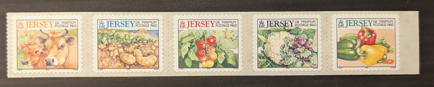 Lot 52 Great Britain - Jersey SC#981 (26p) Multicolored Postage Paid 2001 Agricultural Products Issue, A VFNH Strip Of 5, Click on Listing to See ALL Pictures, 2017 Scott Cat. $20