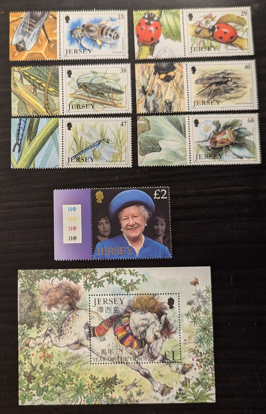 Lot 57 Great Britain - Jersey SC#1019/1041 2002 New Year (Horse) - Queen Mother Elizabeth Issues, 8 VFNH Singles & Souvenir Sheet, Click on Listing to See ALL Pictures, 2017 Scott Cat. $16.1