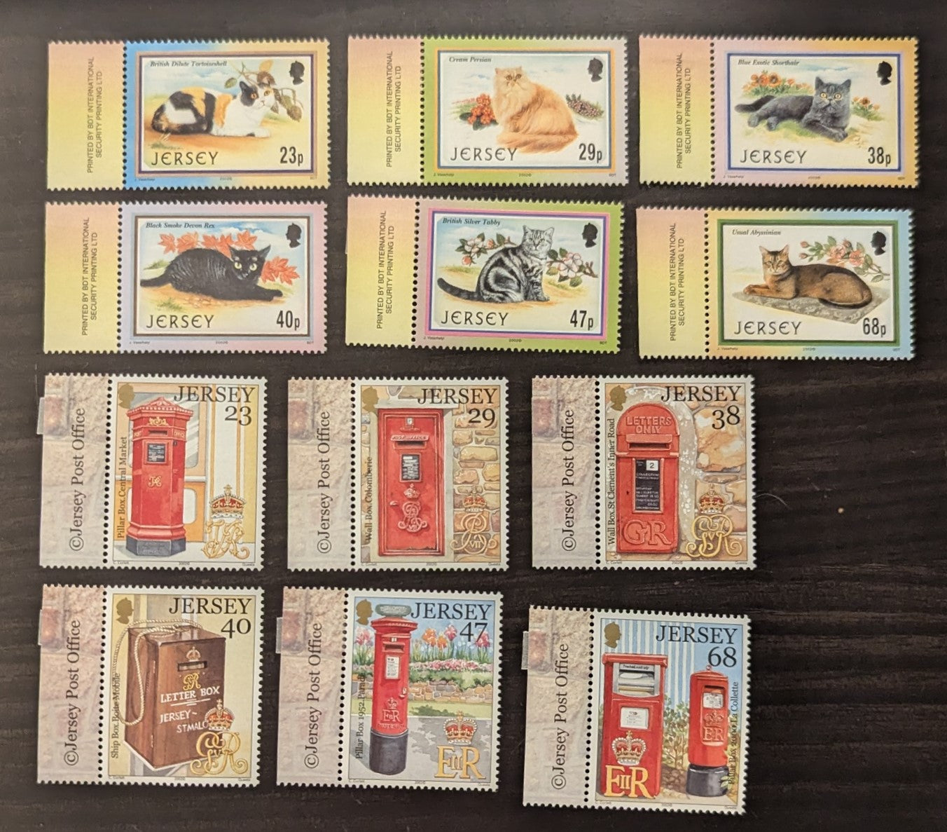 Lot 59 Great Britain - Jersey SC#1049/1061 2002 Cats - Letter Boxes 150th Anniv Issues, 12 VFNH Singles, Click on Listing to See ALL Pictures, 2017 Scott Cat. $13.2