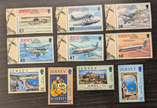 Lot 60 Great Britain - Jersey SC#1063/1074 2003 Airplanes - Poster Art Issues, 10 VFNH Singles, Click on Listing to See ALL Pictures, 2017 Scott Cat. $11.45