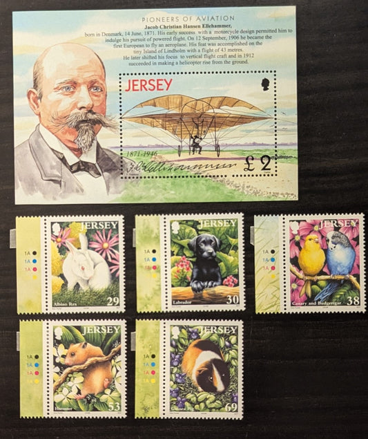 Lot 65 Great Britain - Jersey SC#1069/1097 2003 Airplanes - Pet Issues, 6 VFNH Singles & Souvenir Sheet, Click on Listing to See ALL Pictures, 2017 Scott Cat. $13.1