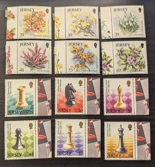 Lot 66 Great Britain - Jersey SC#1099/1111 2003-2004 Winter Flowers - British Chess Federation Centenary, 12 VFNH Singles, Click on Listing to See ALL Pictures, 2017 Scott Cat. $15.55